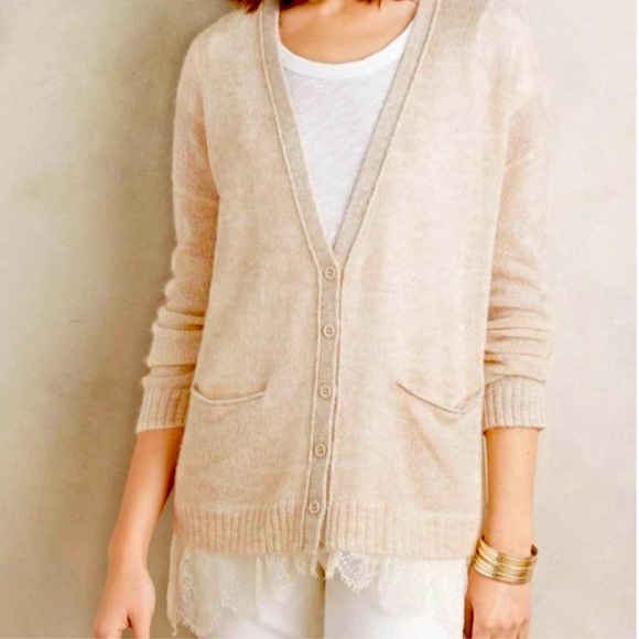 Anthropologie Saturday Sunday Lace Hem Alpaca Blend Cardigan - Picture 3 of 13